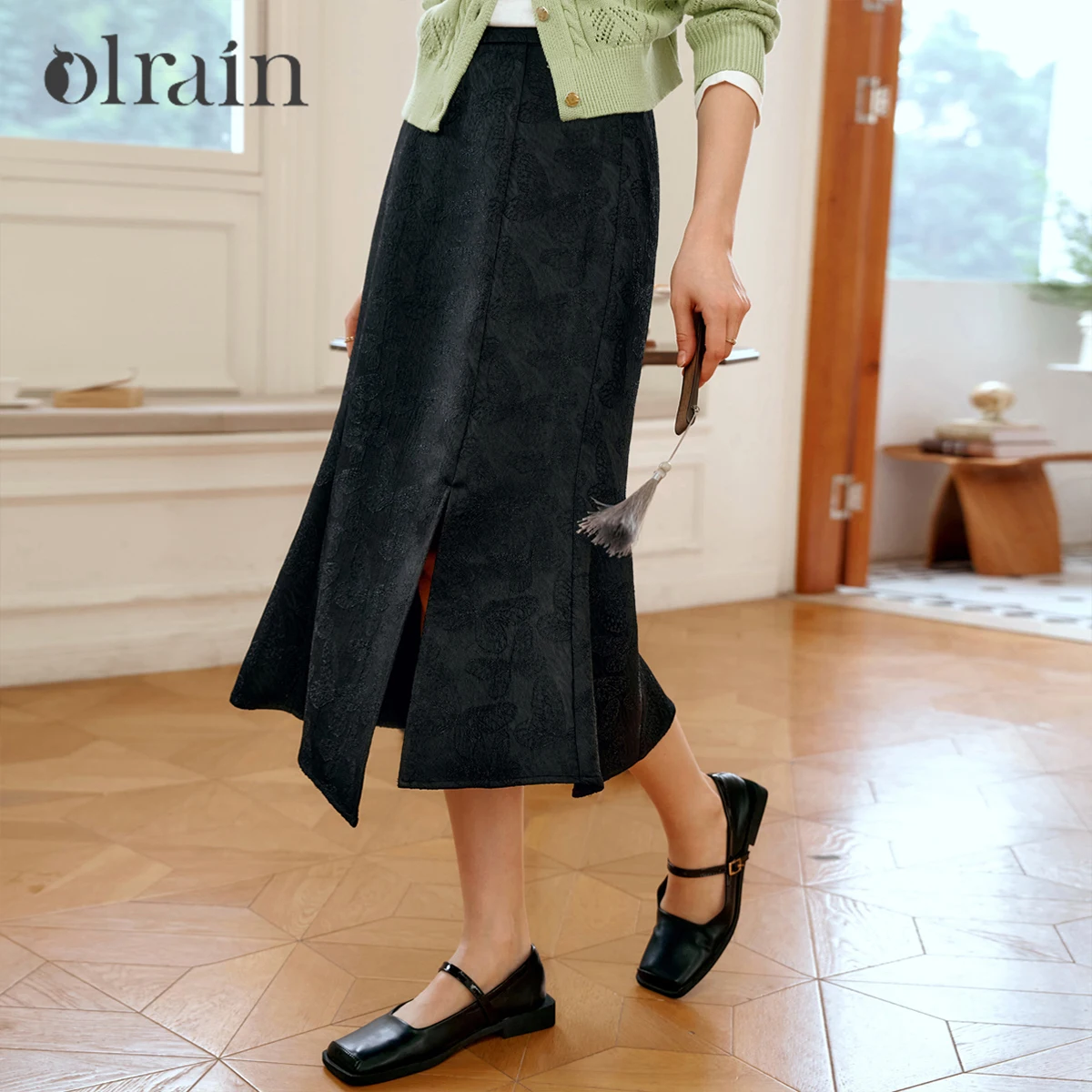 

OLrain офисные женские элегантные юбки, женские осенние 2024, новая юбка средней длины «рыбий хвост», мягкие однотонные плавки со средней талией M56QB91831