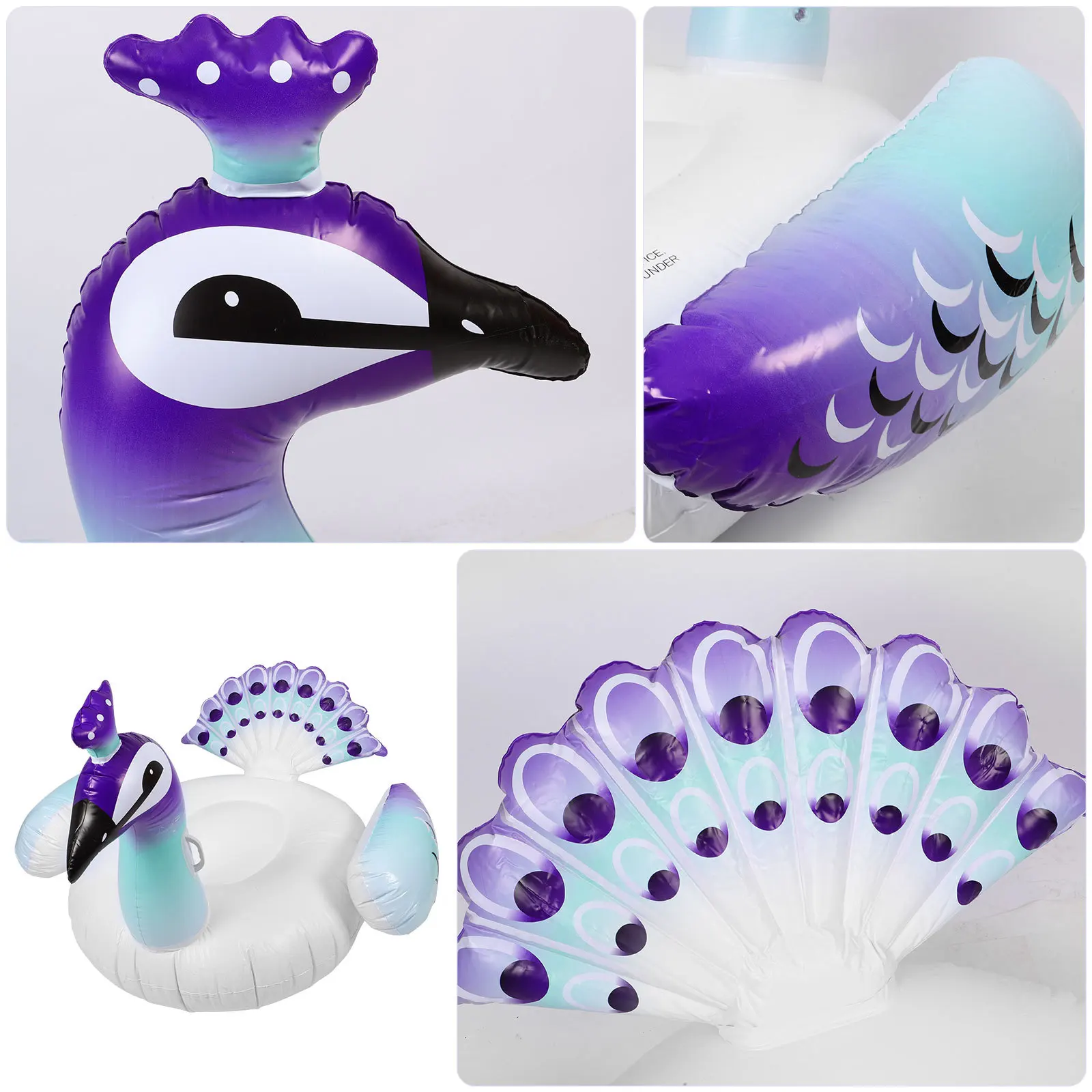 Inflatable Peacock Mount Lounge Chair Pool Float Floating Recliner for Adults Swimming Ring Bright Color Foldable Storage Beach