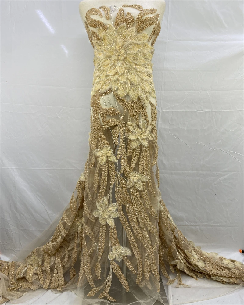 

Роскошная роскошная африканская французская тюлевая кружевная ткань высокого качества, расшитая бисером нигерийская кружевная ткань с блестками для шитья свадебного платья