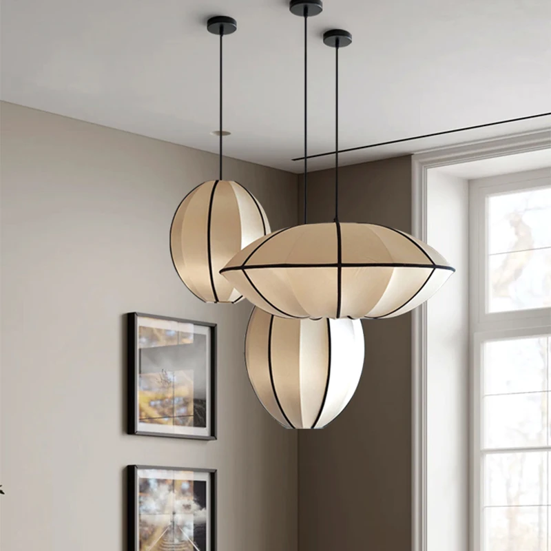Nordic Fabric Led Pendant Light Smooth Satin Fabric Dining Table Chandelier High-quality Living Room Kitchen Island Hang Lights