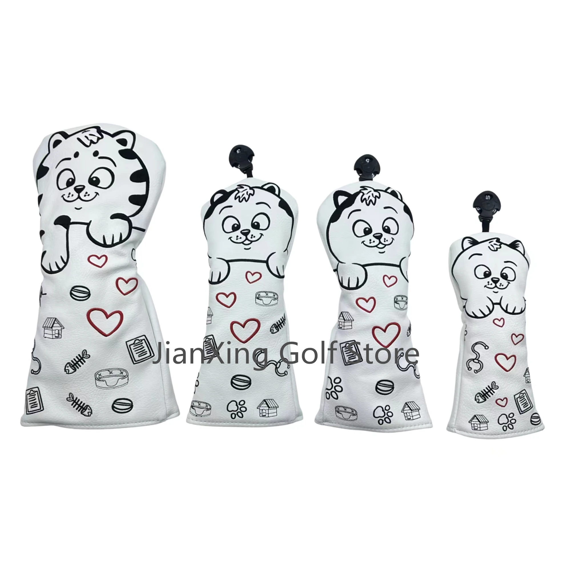 Golf kitten pattern Head cover Driver Head Covers Fairway Wood Head Covers Hybrid Head Covers Pu Leather