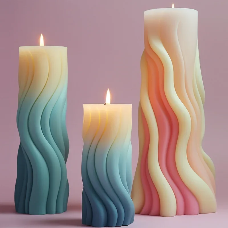 Zackoo Stripe Spiral Cylindrical Aromatherapy Candle Silicone Mold Handmade DIY Wave Column Plaster Soap Molds Home Art Decor