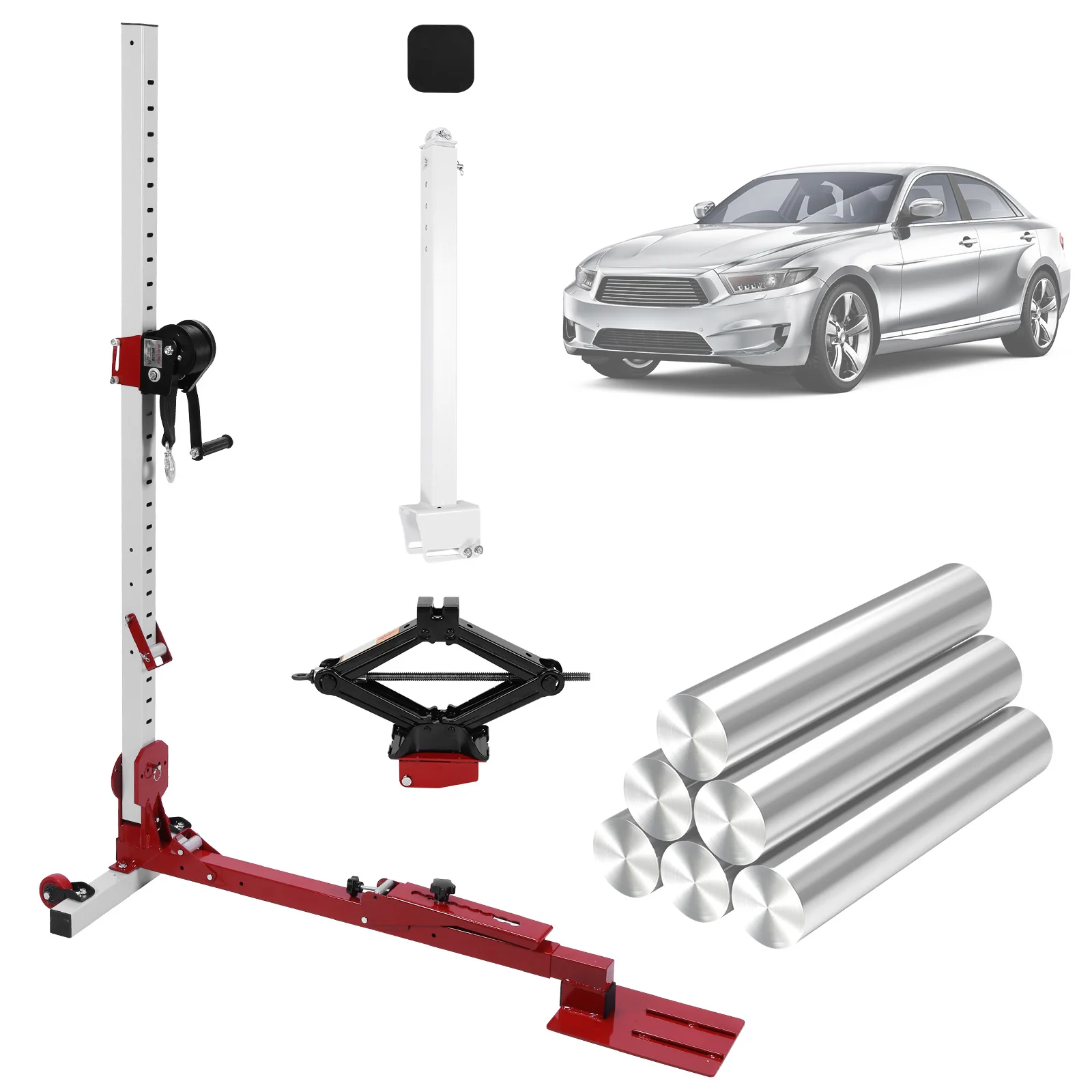 Car Dent Repairing Tool 3 in 1 with Nylon Casters Car Dent Pull Lever Bar 1322lbs Pulling Force for Door Dings and Hail Damage