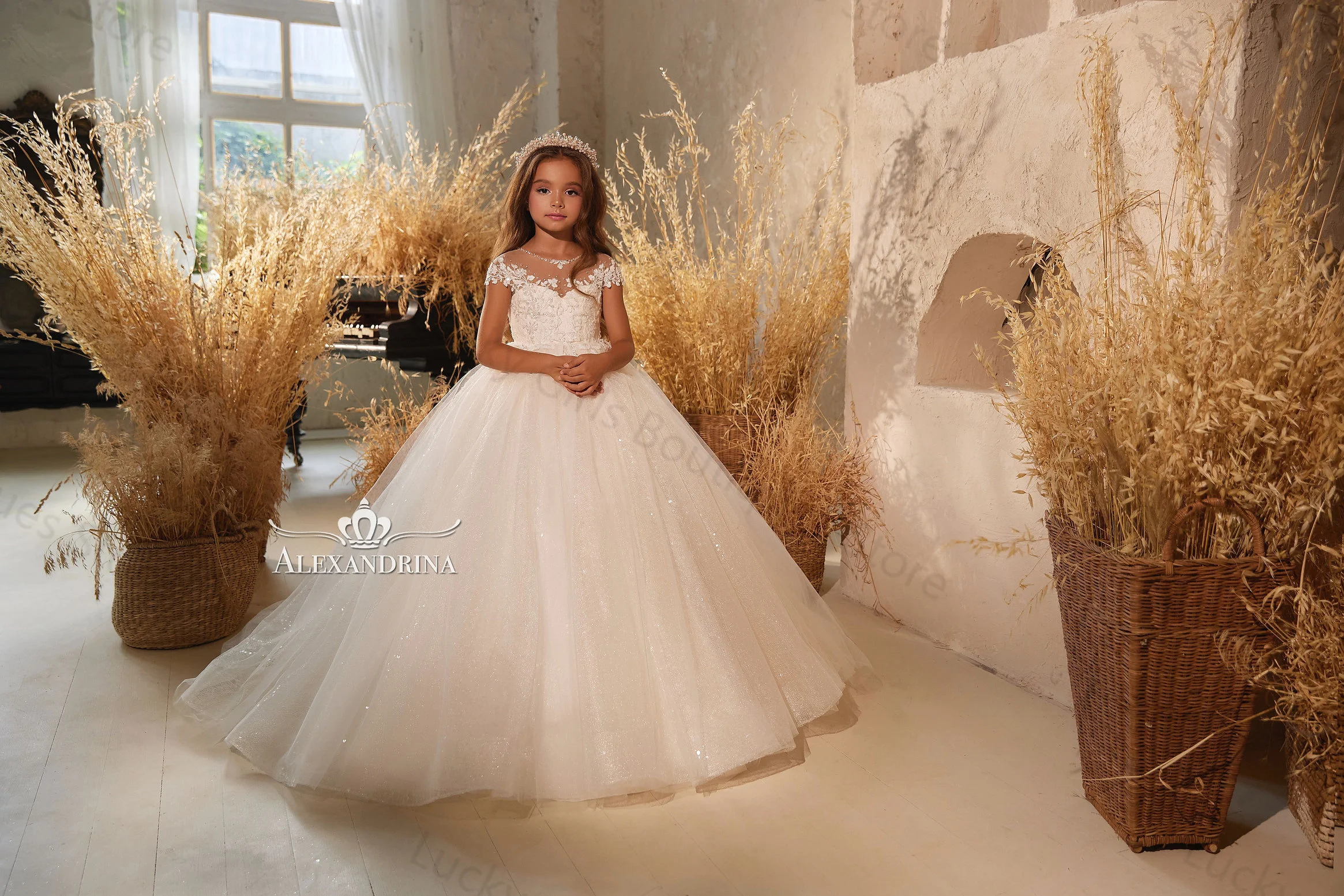 Vestidos de flores brillantes para niñas, vestidos de fiesta de cumpleaños para niños, lentejuelas, longitud hasta el suelo, primera comunión