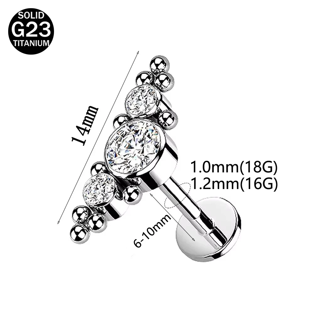 1 Pcs F136 Titanium Earrings Zirconia Internal Thread 16G 18G Ear Bone Studs Shiny Trendy Earrings Body Piercing Jewelry