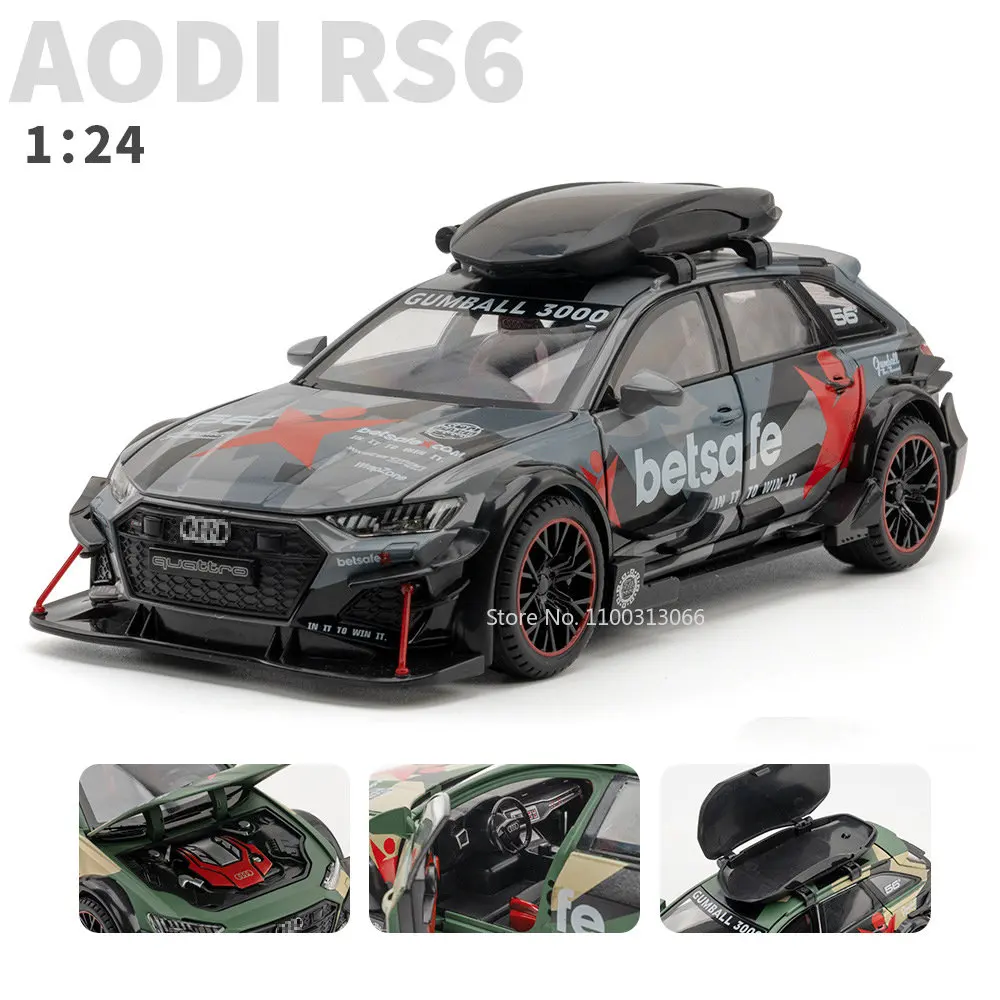 1/24 audi rs6 veículos modificados modelo de carro brinquedos liga diecast com puxar para trás luz & som modelo carros meninos presentes para crianças