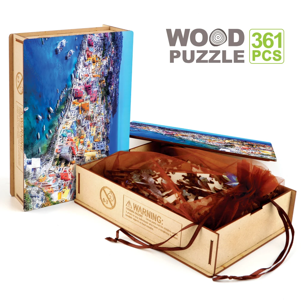 Procida Island Wooden Jigsaw Puzzle para crianças, Jogos Montessori, Caixas Secretas, Brinquedos Cenário para Crianças, Atacado