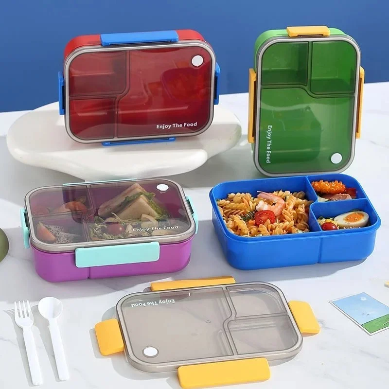 1 Pc Japanese-Style Three-Compartment Leak-Proof Lunch Box With Tableware, Suitable for School, Office and Travel