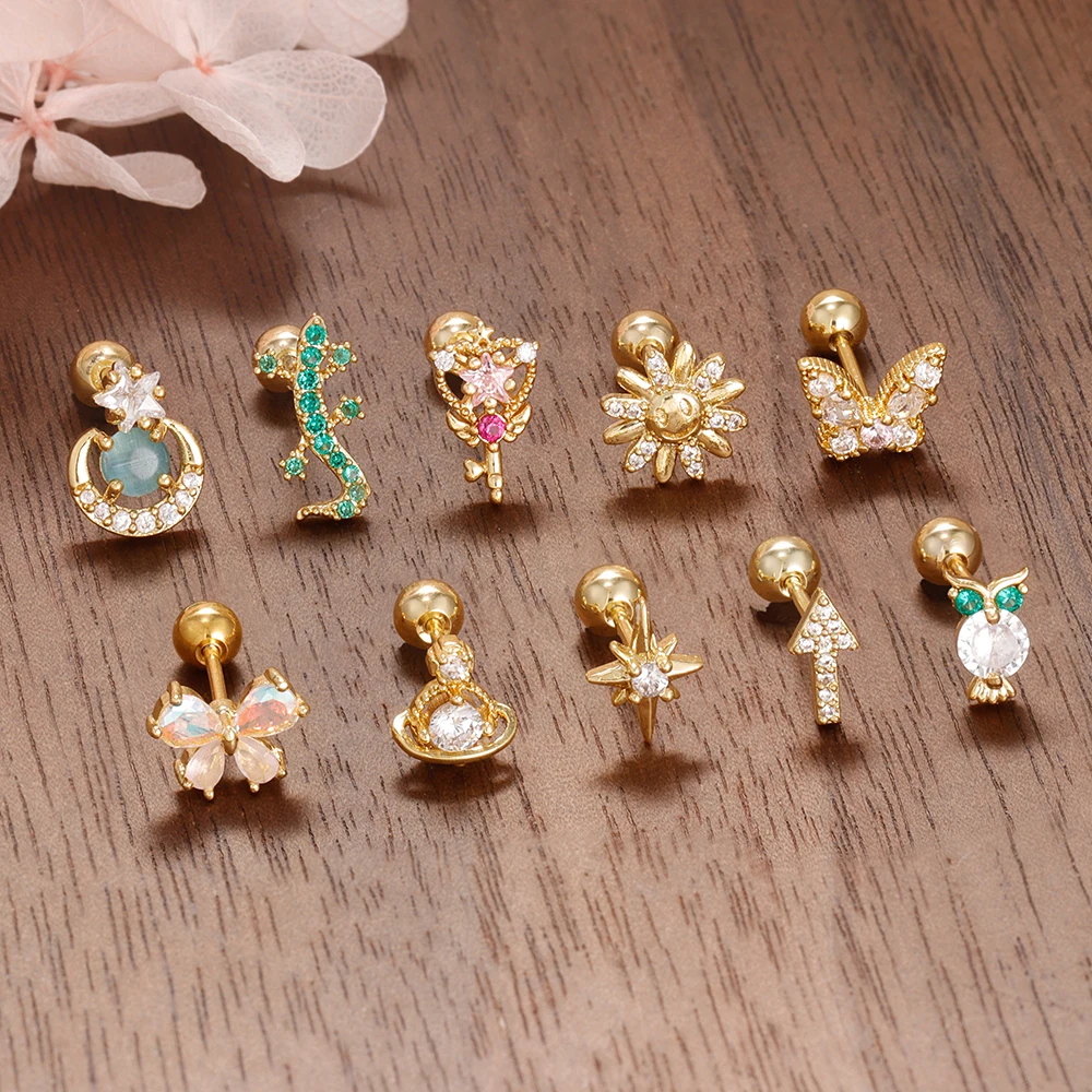 Body Jewelry Cartilage Earrings - 1PC Stainless Steel Fringe Flower Butterfly