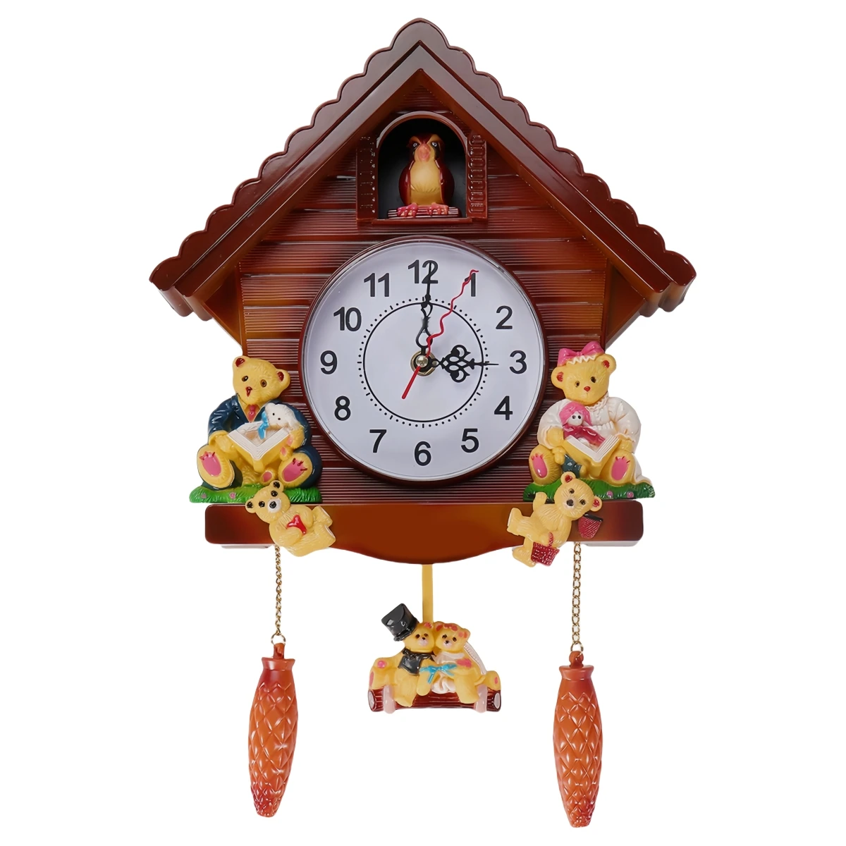 3D Vintage Wall Clock Cuckoo Pendulum Clock Cartoon House Wall Clock Hanging Ornament Living Room Decoration