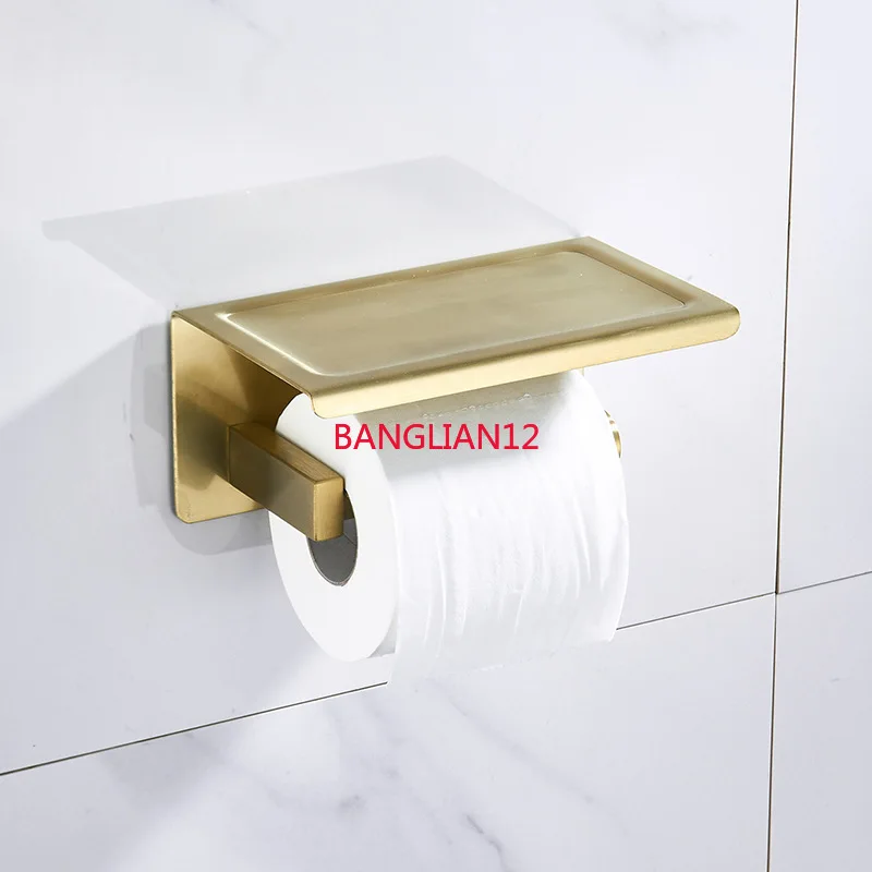 

No punching toilet paper holder, mobile phone wall hanging wire gold tissue holder.