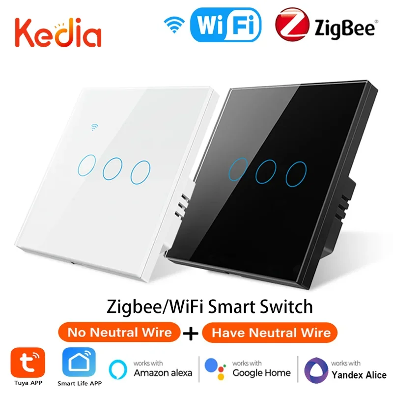 Tuya EU Zigbee WiFi Smart Switch 1/2/3/4 gang Touch Light Switch Smart Home Smart Life Voice Control work with Alexa Google Home