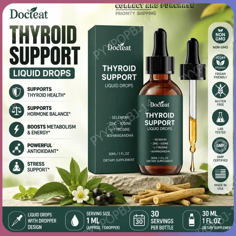 Docteat Thyroid Support Liquid Drops 30ML with Zinc Iodine Selenium L-Tyrosine for Normal Metabolism And Energy Boost