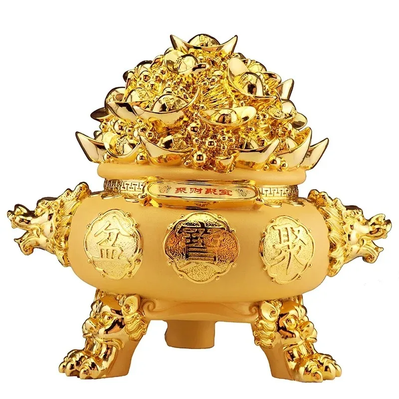 Resin Wealth Gathering Treasure Pot Ornament Living Room Home Decoration Piggy Bank Ornament Feng Shui Decoration Home Decor