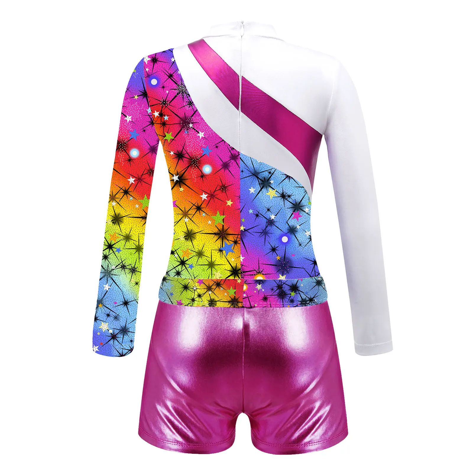 Kids Ballet Dance Outfit Printed Patchwork Gymnastics Leotard with Shorts Sets Skating Bodysuit for Girls Dancing Competition