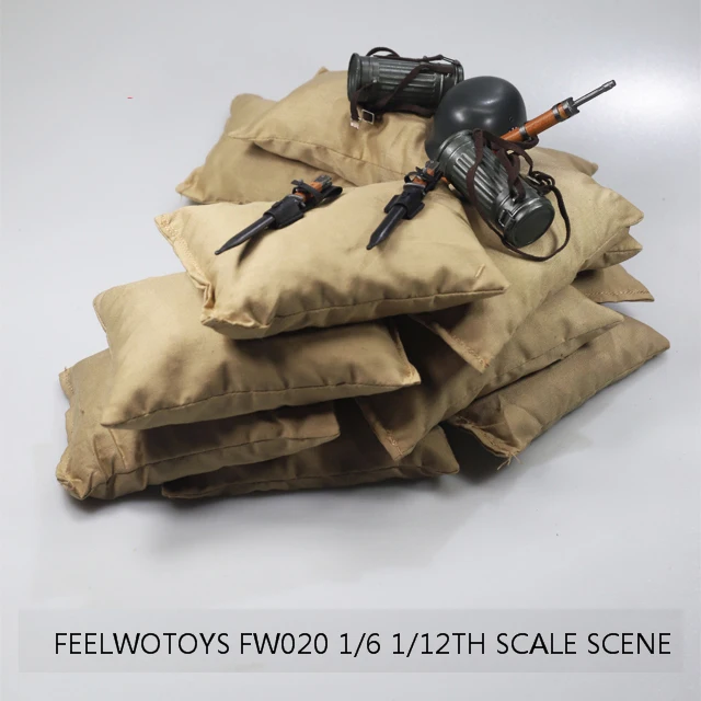 Fellwo brinquedos 1/6 1/12 escala do sexo masculino feminino soldados cenas de combate acessórios militares sandbag modelos para 12 polegada figura ação boneca