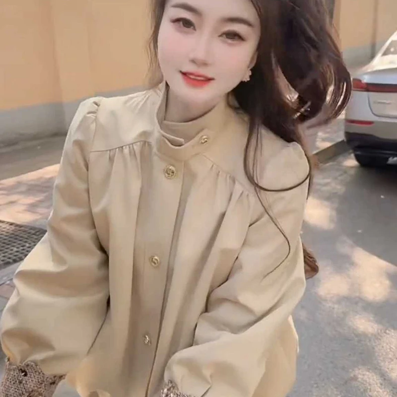 Faionable ort cáqui cor jaet 2025 novo coreano sle único ular bonito feminino irt casual solto ajuste longo sve