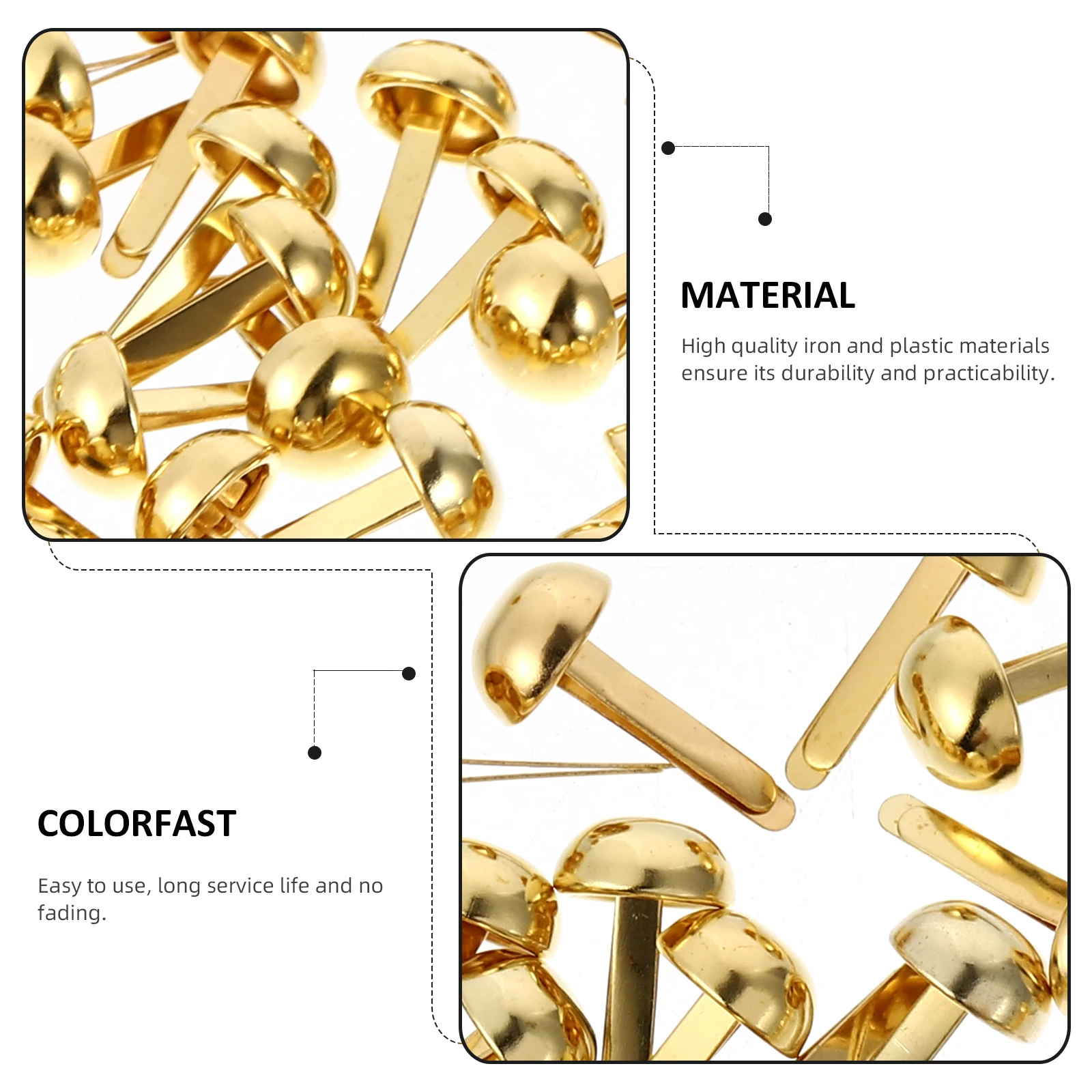 

50pcs Metal Round Head Tack Brads 8MM Gold Color Two Legged Nails Craft Supplies Kids Handmade DIY Decorative Accessories