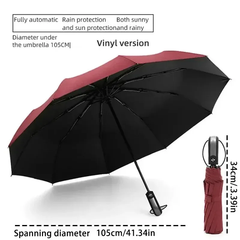 Automatic Folding Vinyl Umbrella, Ten-Bone Umbrella Is Strong, Windproof and Rainproof, Large Umbrella for Business Use