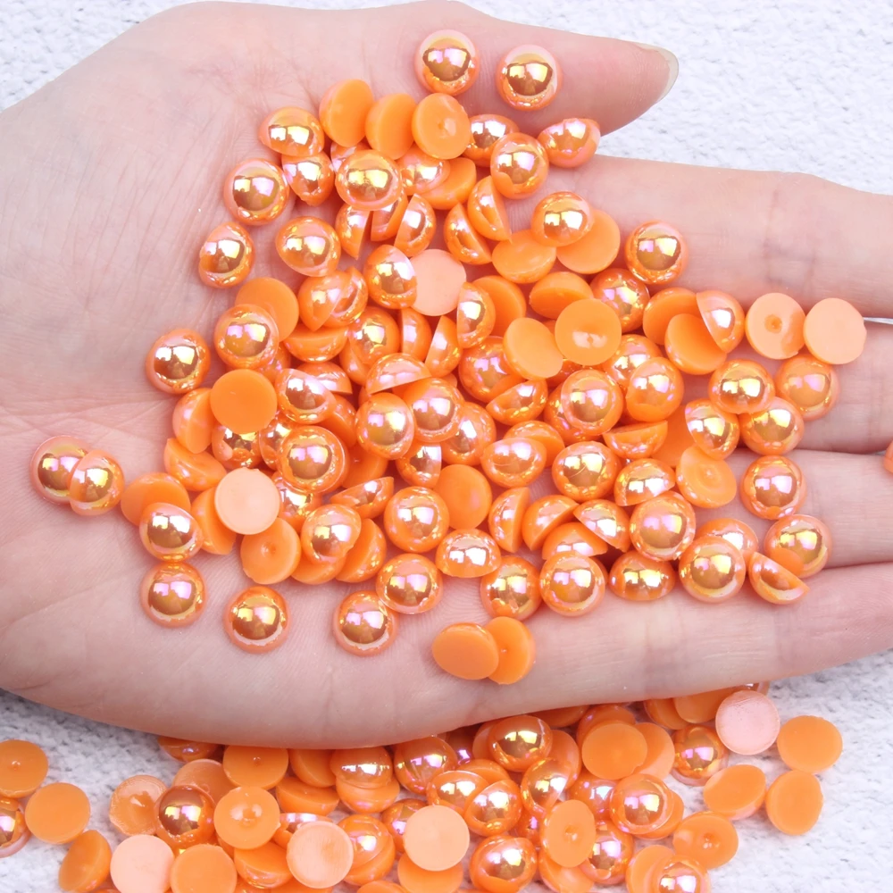 Dark Orange AB Half Round Pearls 2-12mm And Mixed Sizes Imitation Flatback Glue On Resin Beads DIY Craft Embellishment