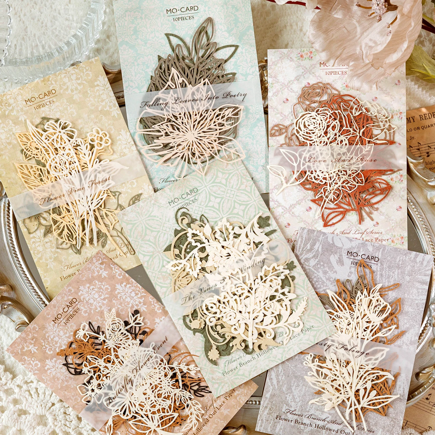 

10 Sheets Vintage Flower branches leaves Lace paper Diy Diary Decor Plant Flower INS Sticker Album Scrapbooking Cute Stationery