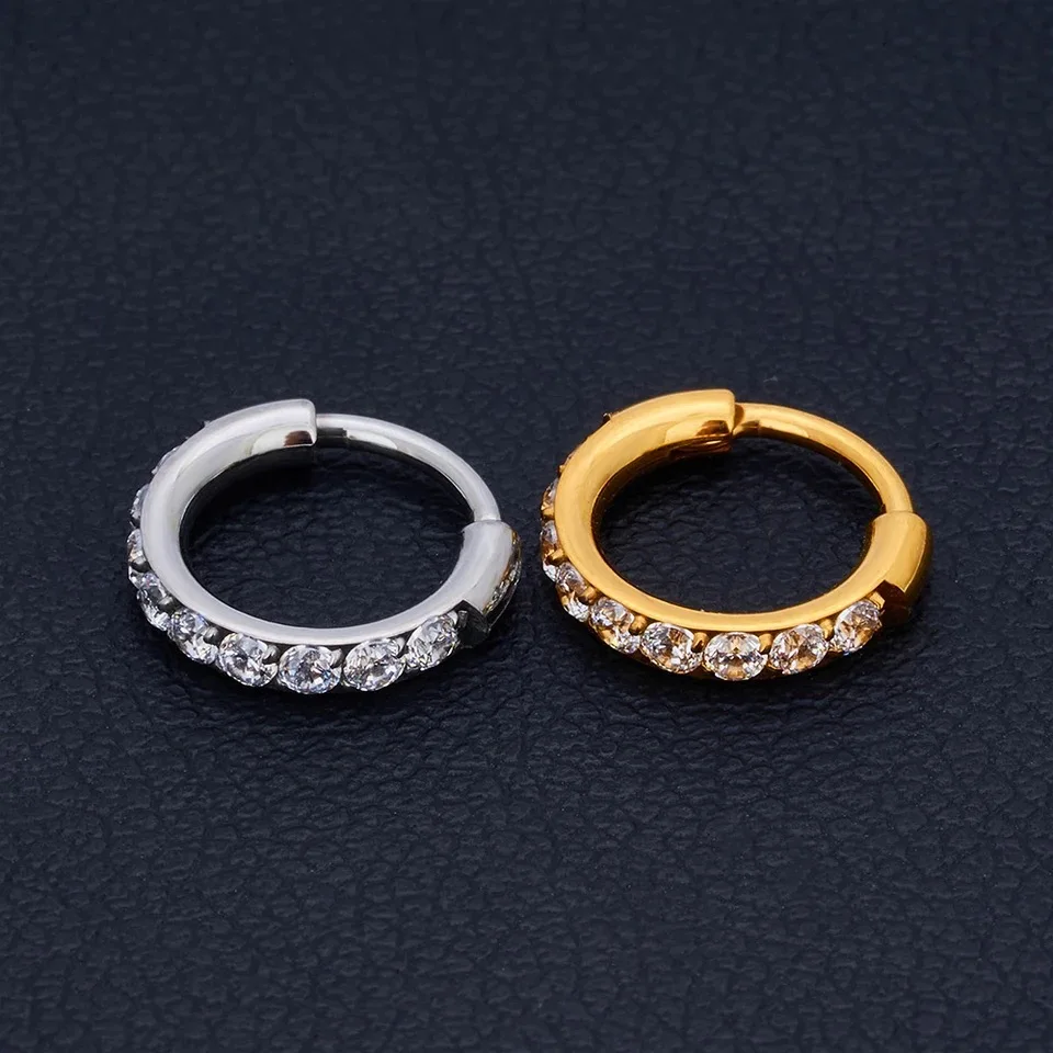 1/10pcs G23 Titanium Nose Ear Piercing Classic Round 5A Zircon Hoops Hinged Ear Tragus Cartilage Septum Body Jewelry