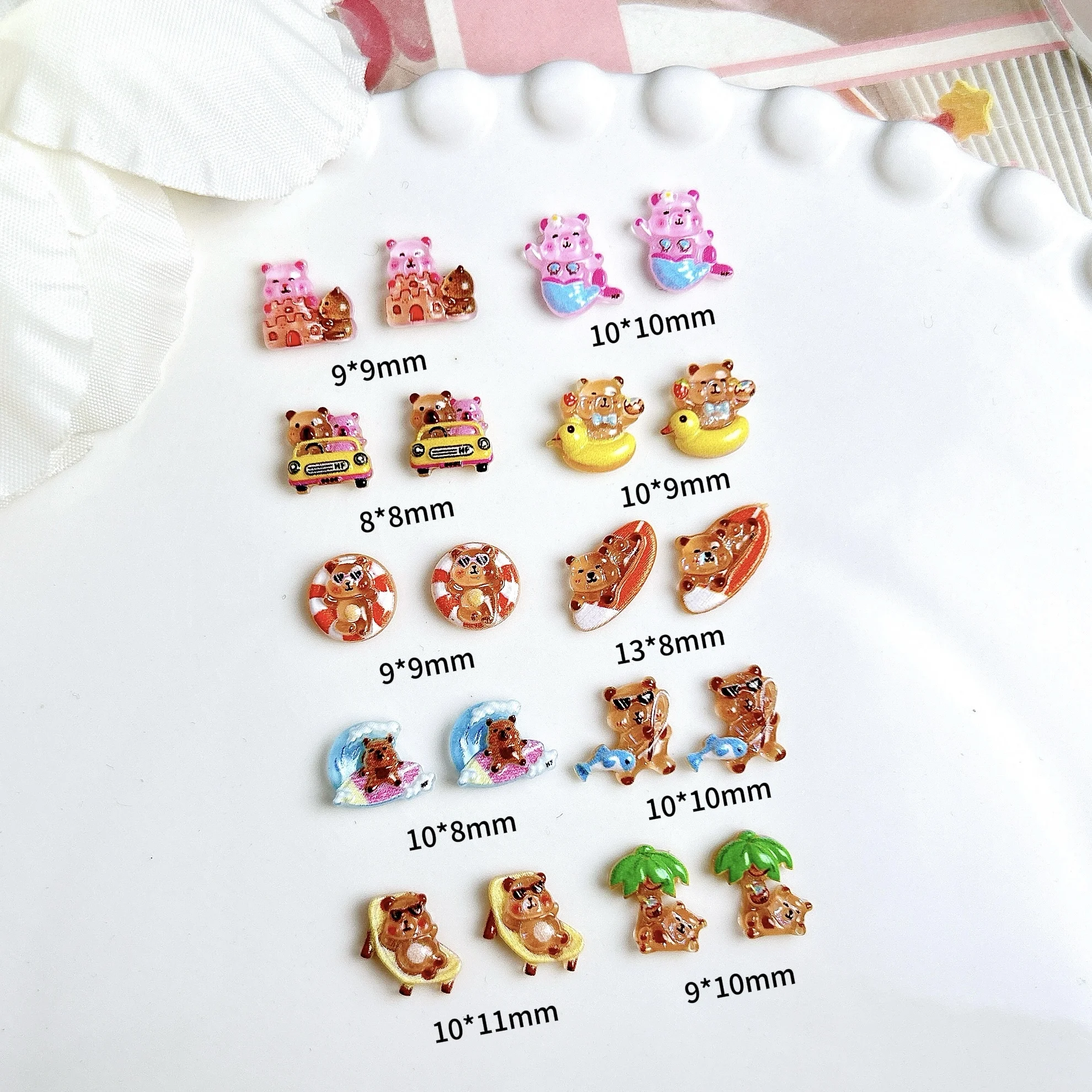 20PCS Multiple Style Duck Coconut Tree Resin Nail Charms Cartoon Novelty Castle Guinea Pig Beach Series Nail Art Decorations DIY