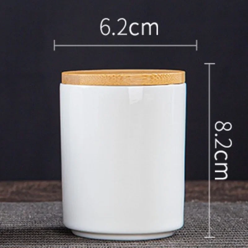 1pcs White Ceramic Canisters Sets with Airtight Seal Bamboo Lid Loose Tea Coffee Spice Nuts Snacks Seasonings Storage Jar