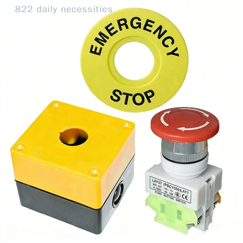 convenient1 Set Waterproof Safety STOP Push Button With Rain Cover 10A Emergency Stop Button Switch Box For Industrial Machine