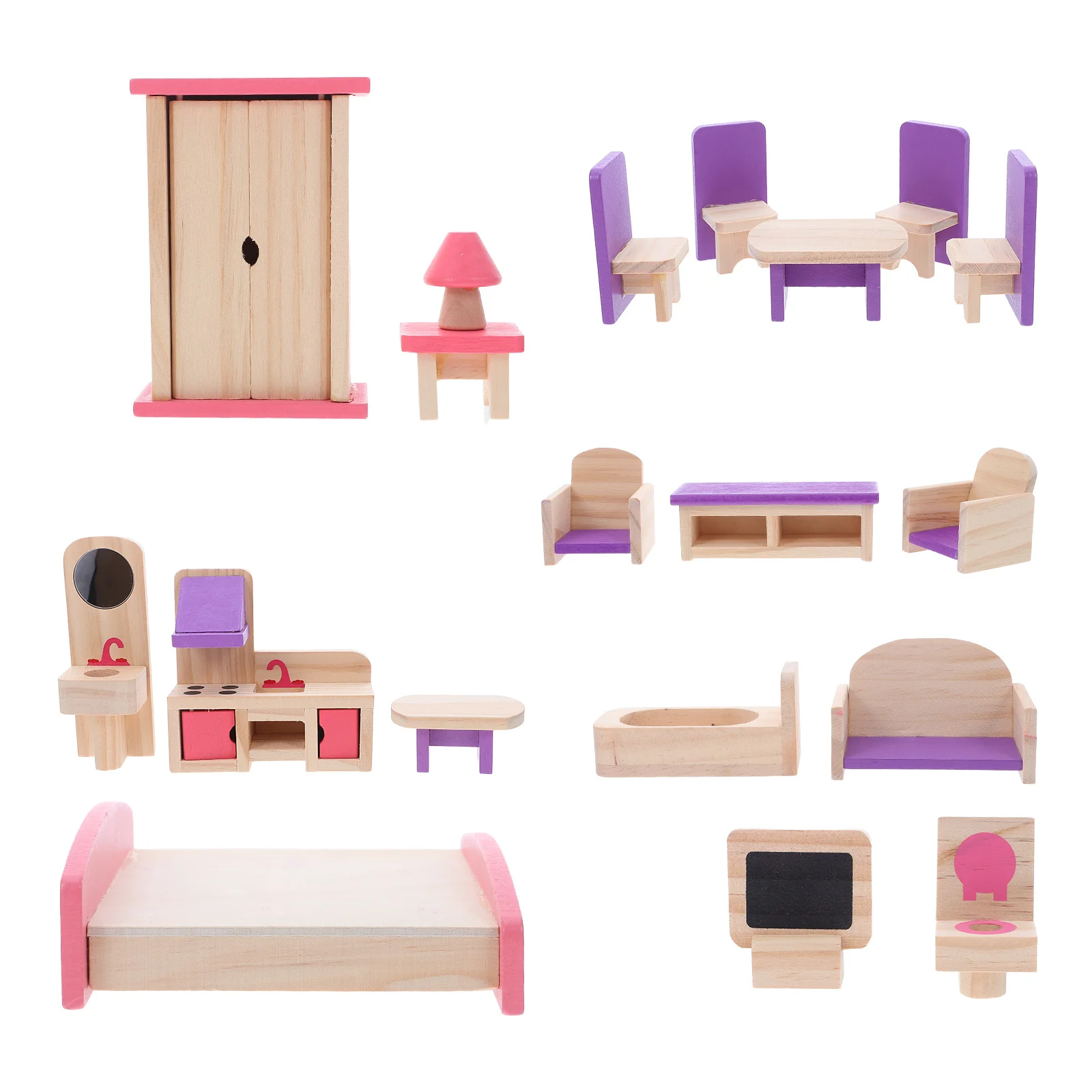 

1Set Children's Furniture Set Wooden Miniature Dollhouse Kit DIY Easy Assembly Pretend Play Accessories Dollhouse Furniture
