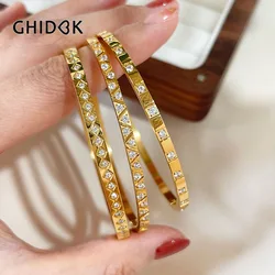 GHIDBK Water Resistant Stainless Steel 18K Pvd Gold Plated Pave Round Zircon Stackable Wrist Bangle Bracelets Women Fashion gift