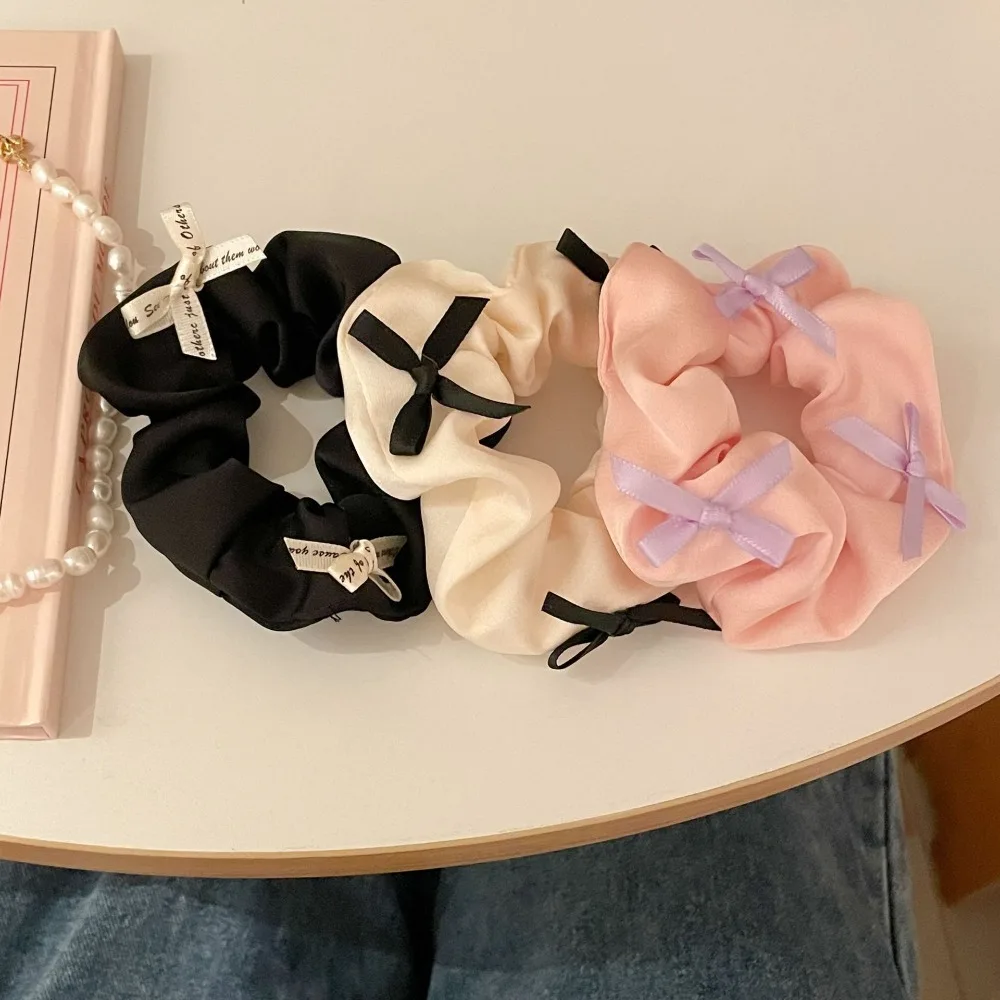 

Pure Color Bow Pleated Hair Scrunchies Elastic Korean Style Satin Hair Rope Washable Hair Ties Large Intestine Hair Rope Work