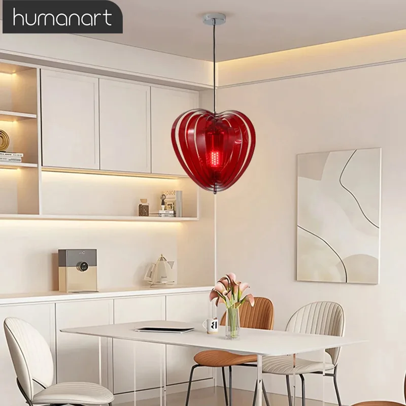 Nordic Red White Heart Pendant Lights 3 Colors LED Chandeliers Lustre For Living Room Dining Room Pendant Lamp Decor Lighting