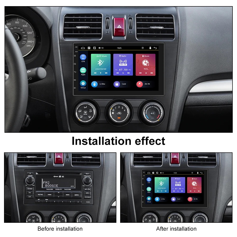 Podofo 2 Din 7'' Touch Screen Car Stereo Radio Universal Car Multimedia Player with Carplay Android Auto Support TF/USB