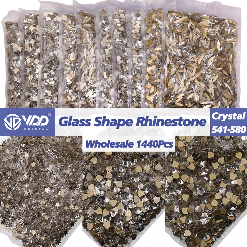 

VDD P541-P580 Wholesale 1440Pcs Glass Crystal Rhinestone Flat Back Strass Shape Glitter Stone For DIY Crafts Nail Art Decoration