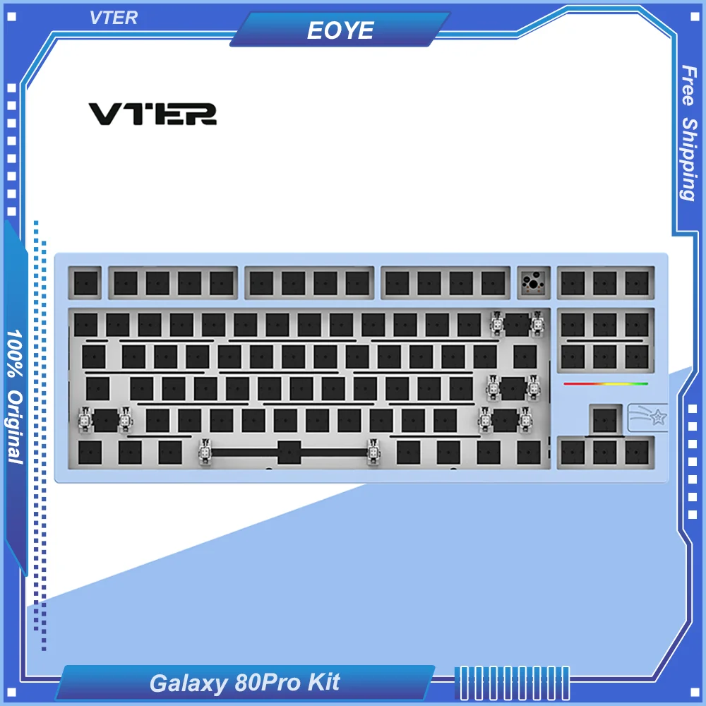 vter galaxy 80pro liga de aluminio kit teclado mecanico junta tri modo personalizado hot swap com fio sem fio 80 layout 88 teclas 01