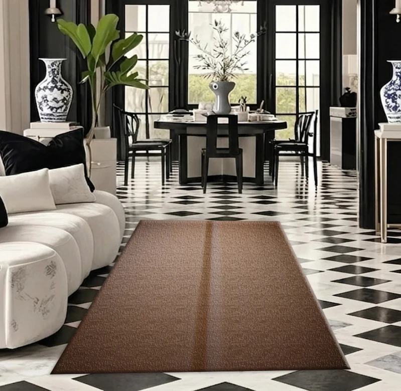 Neutral Beige Textured Embossed Carpet Floor Covering. Simple Solid Color Textured Printed Square Carpet, Suitable for Modern Home Interior Decoration