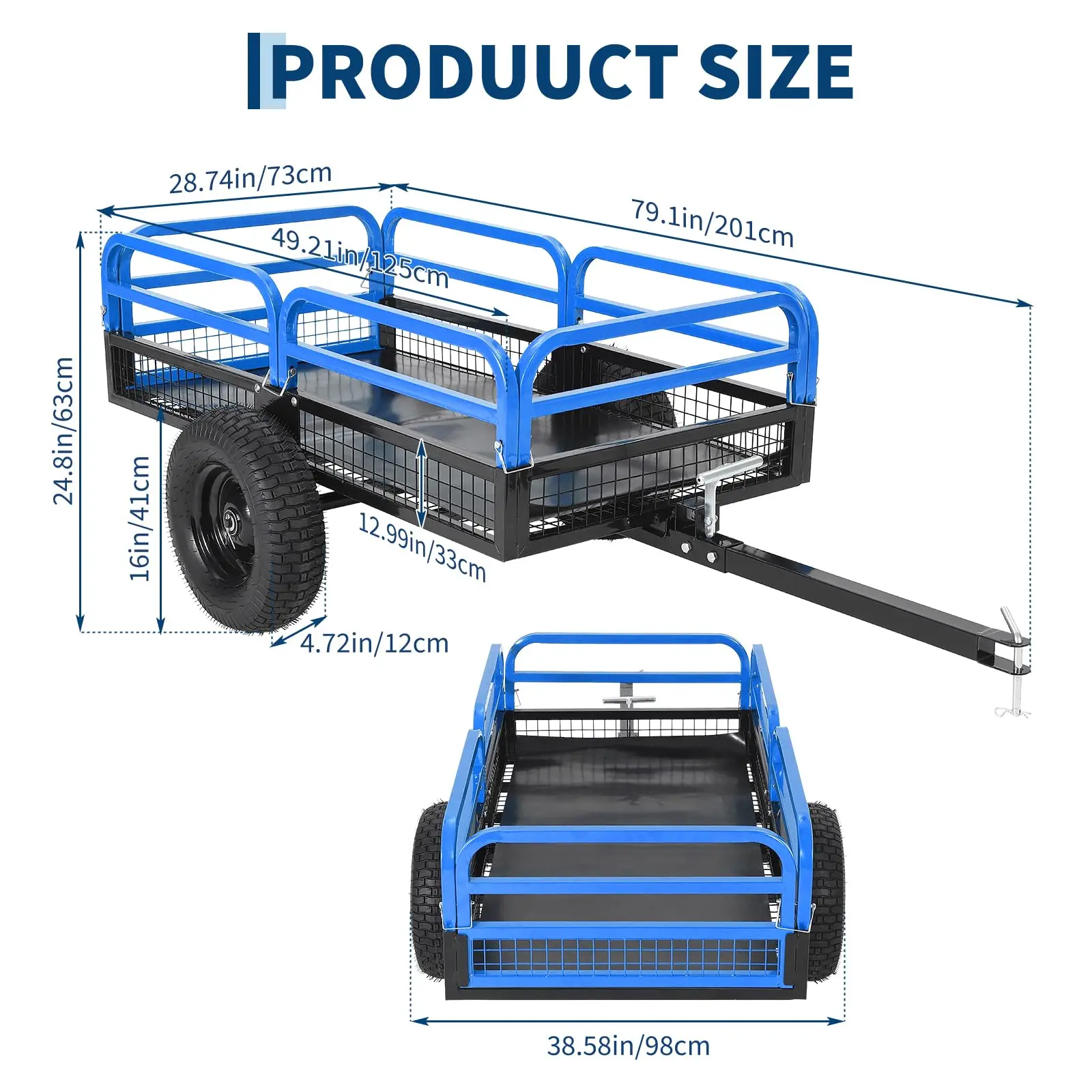 1500 lbs ATV UTV Trailer, Pull Behind Dump Cart Lawn Mower Trailer