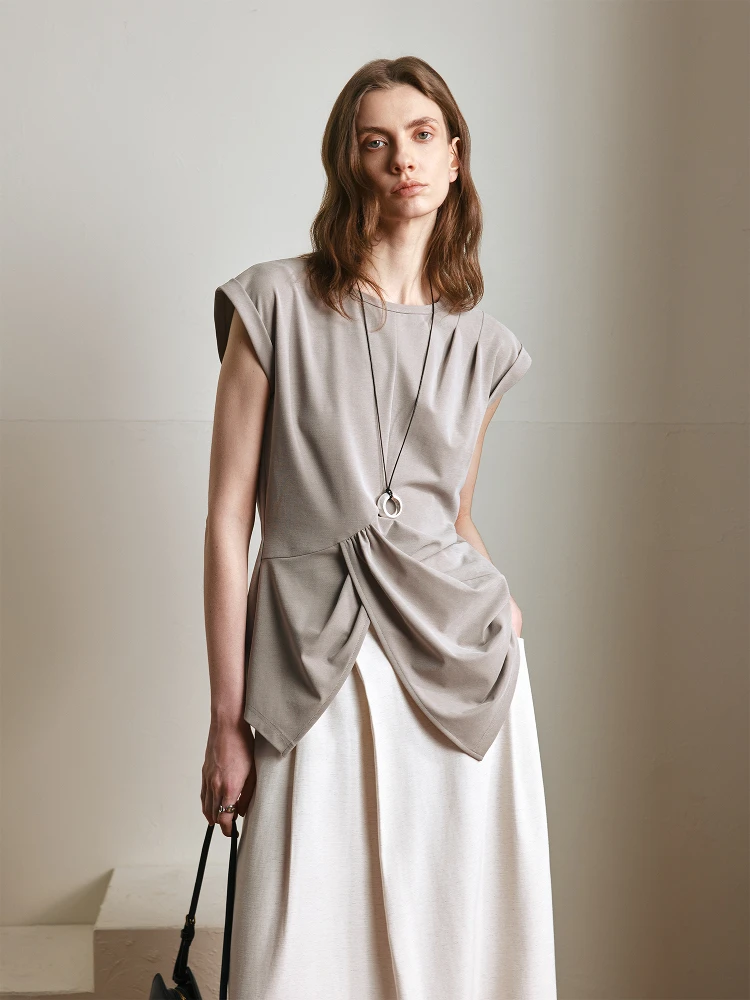 

Небольшой вязаный топ Flng Sve с широкими плечами, женская круглая повседневная летняя футболка с завышенной талией