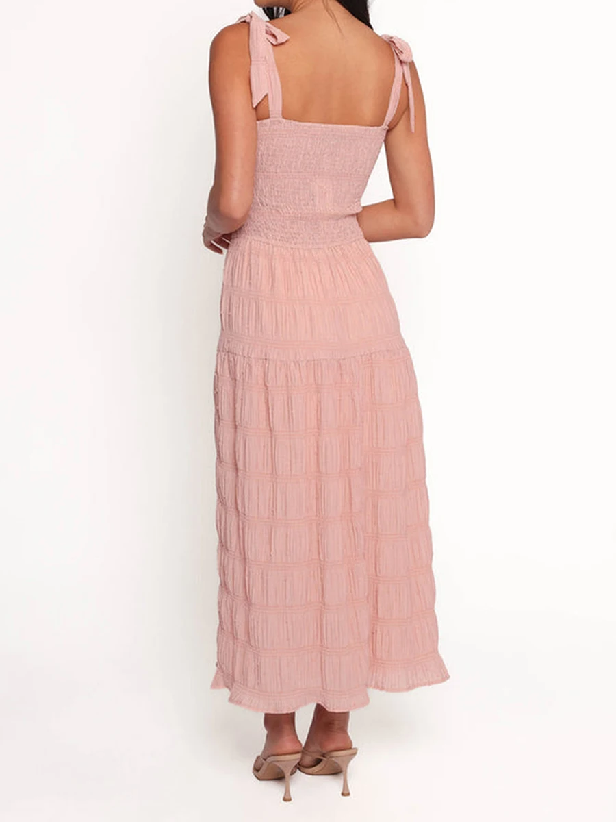 Abito lungo da donna nuovo tinta unita con spalline increspate Abito Cami Abito estivo senza maniche moda S-XL