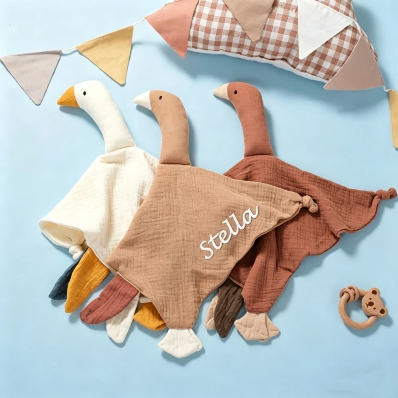 

Персонализированное одеяло-комфортер для малышей с вышивкой ручной работы, из органического хлопкового муслина, уникальный подарок на выписку или рождение ребенка