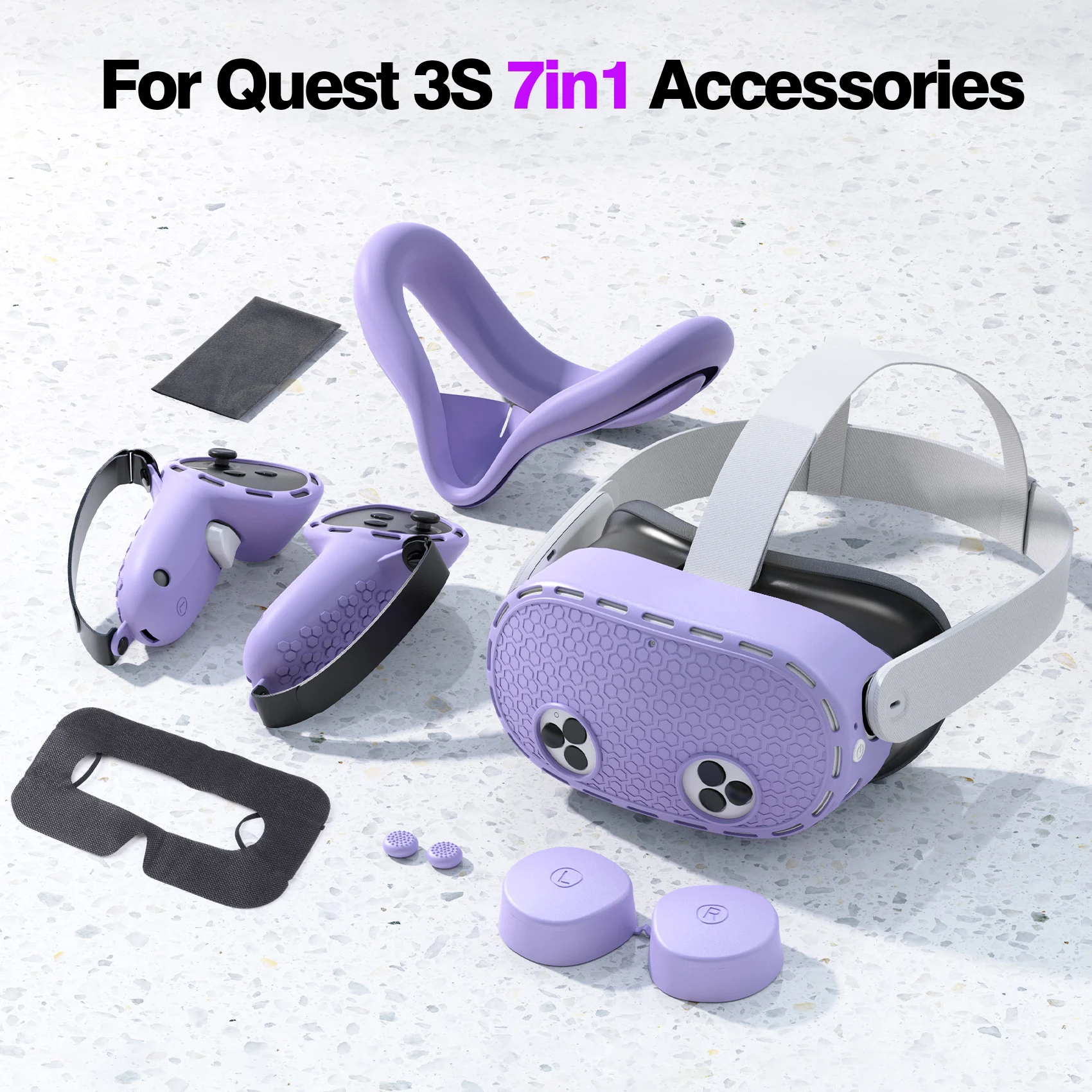 7 in1 Soft Durable Silicone Protective Cover Kit For Meta Quest 3S VR Face Cover Controller Grips Headset Cover VR Accessories