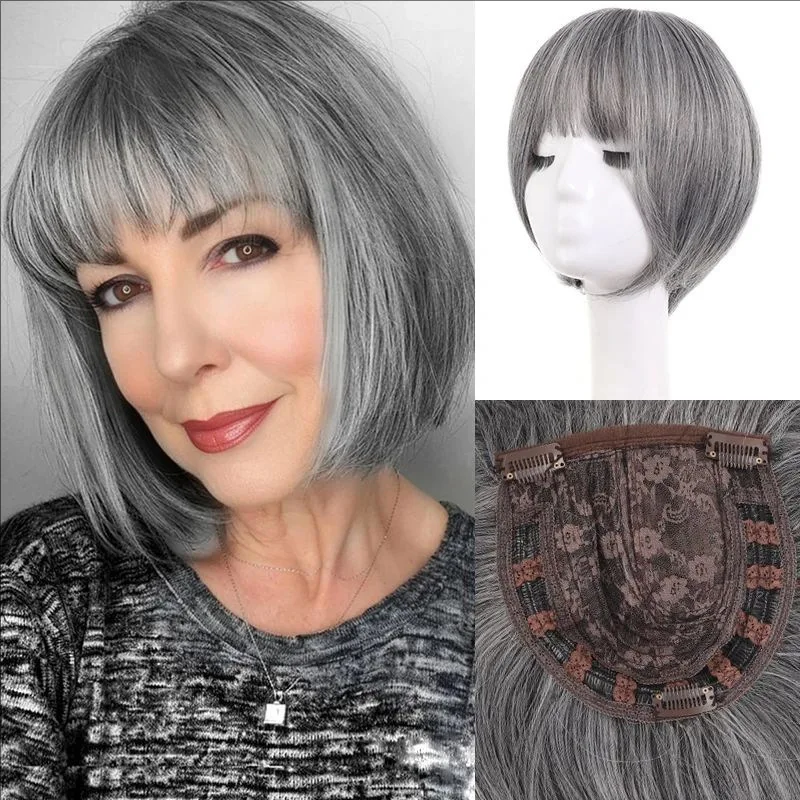

Hairpiece for Covering White Hair, Increasing Hair Volume, Large Side Part, Short Hair, Voluminous Top, Natural Seamless High Cr