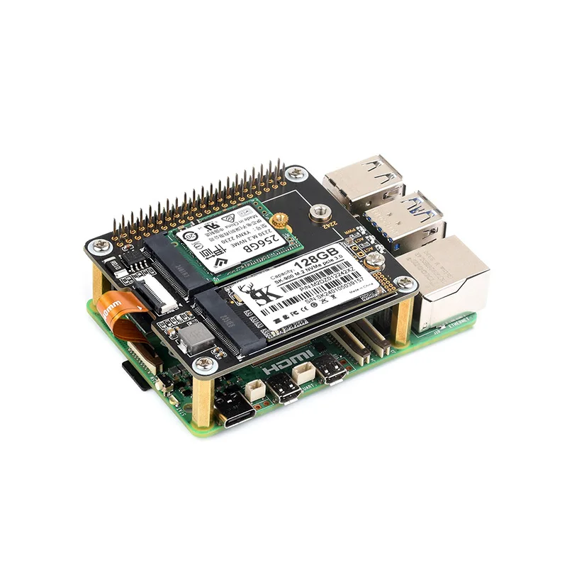 PCIe-zu-Zweikanal-M.2-Adapterplatine – geeignet für Raspberry Pi 5 – NVMe-Protokoll – HAT+ Standard