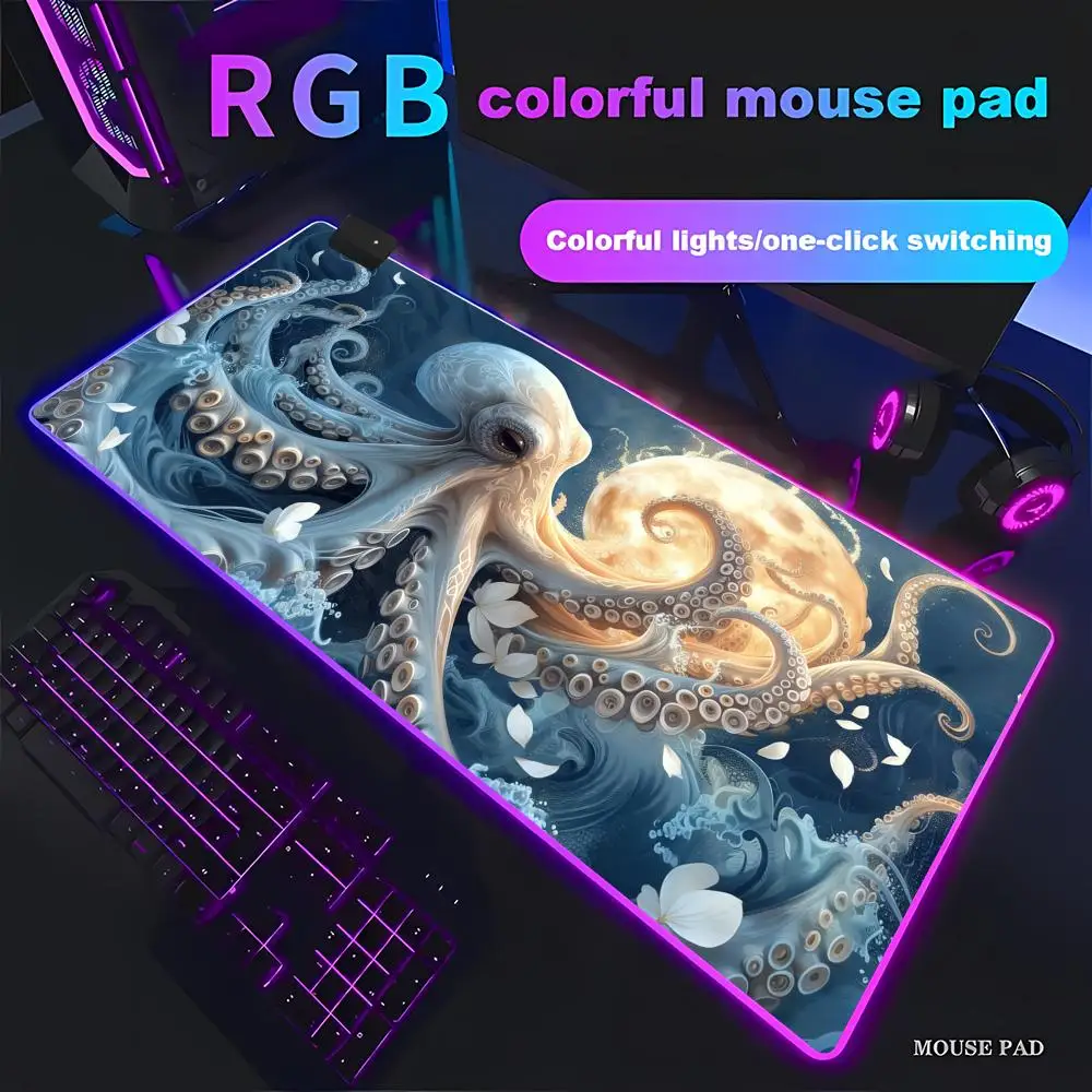 

HYBXAXC Octopus Mouse Pad, Octopi Desk Pad, Tentacles Topper, RGB HD Gamer Large LED Light PC Computer Gamer Gift, Gaming Setup