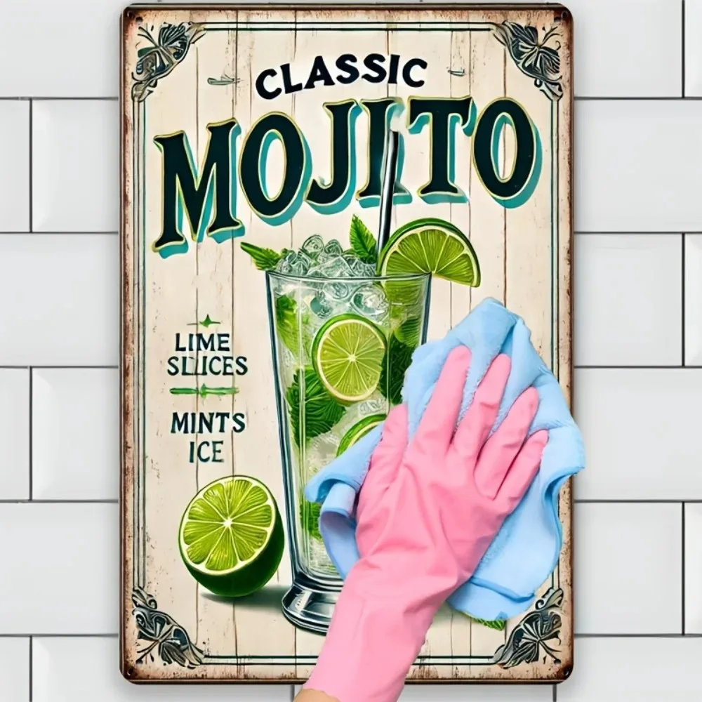 علامة معدنية من RetroTinWorks "الكلاسيكية Mojito". |   ديكور كوكتيل عتيق |   مادة الحديد |   بيوت الشاطئ والمقاهي ذات الطابع |   ورق النعناع