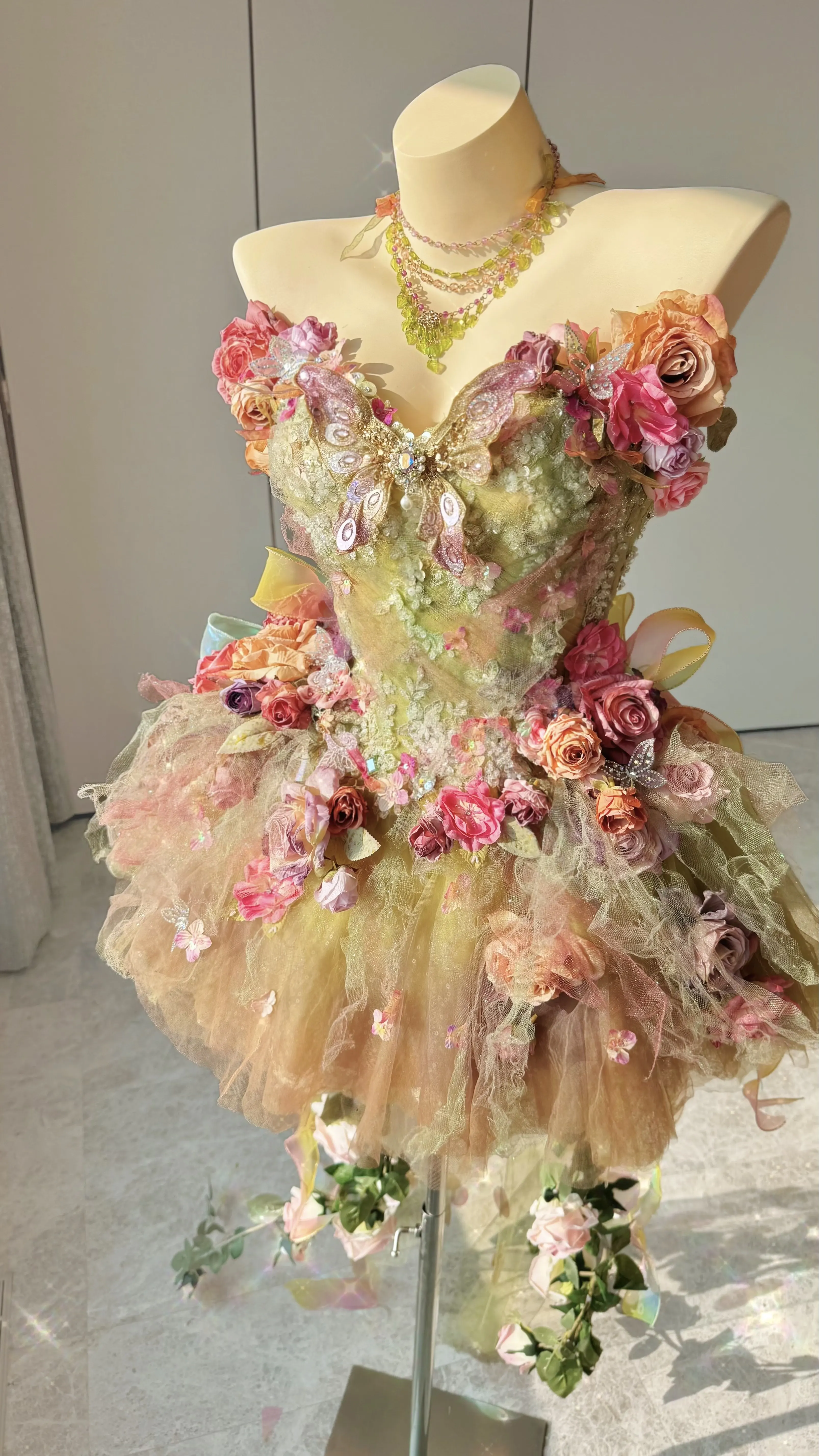 ZIWU Original Forest Fairy Dress Off Shoulder 3D Rose Tulle Tutu Outfit Photoshoot Costume for Music Festival Vacation Stage