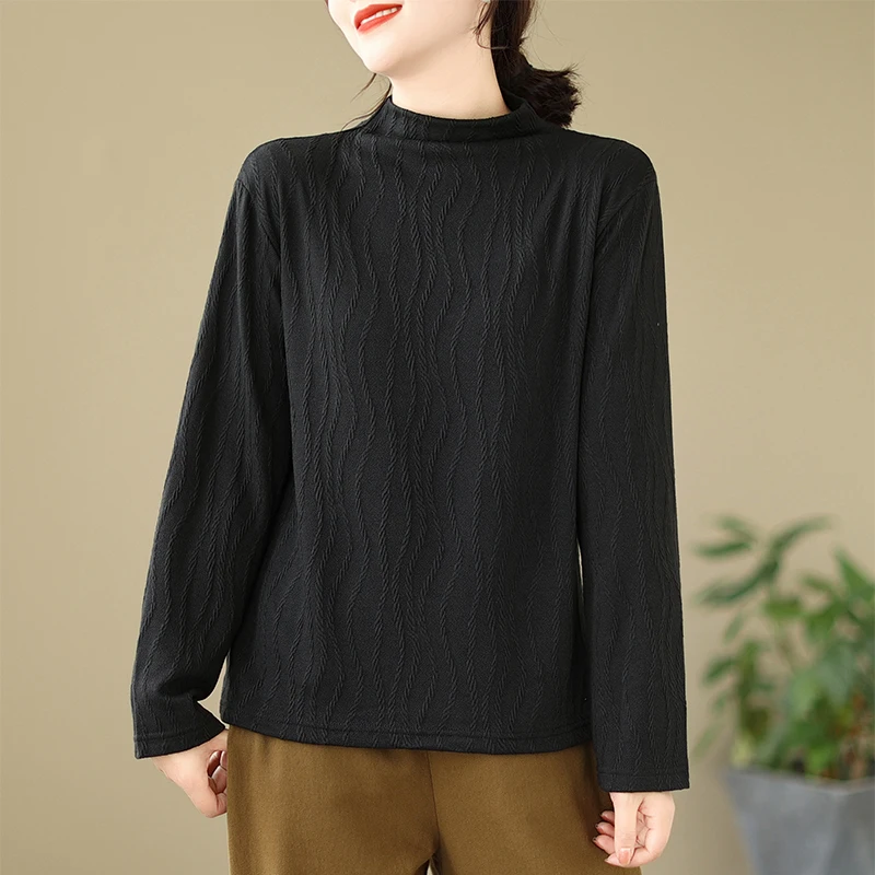 قميص نسائي أنيق بياقة نصف عالية وأكمام طويلة، قميص أساسي للربيع والخريف، تصميم جديد للارتداء الداخلي، قطن 00٪ بقصة فضفاضة #4
