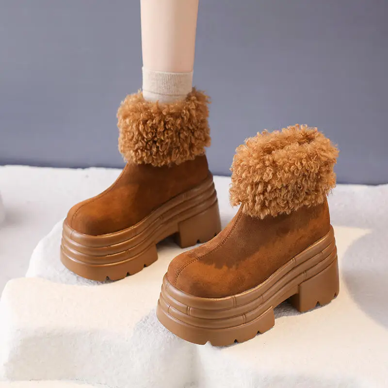 

Luxury Furry Chunky Platform Wedge Heel Ankle Boots Women 2025 Winter Warm Fluffy Fur Short Boots Woman Height Increasing Shoes