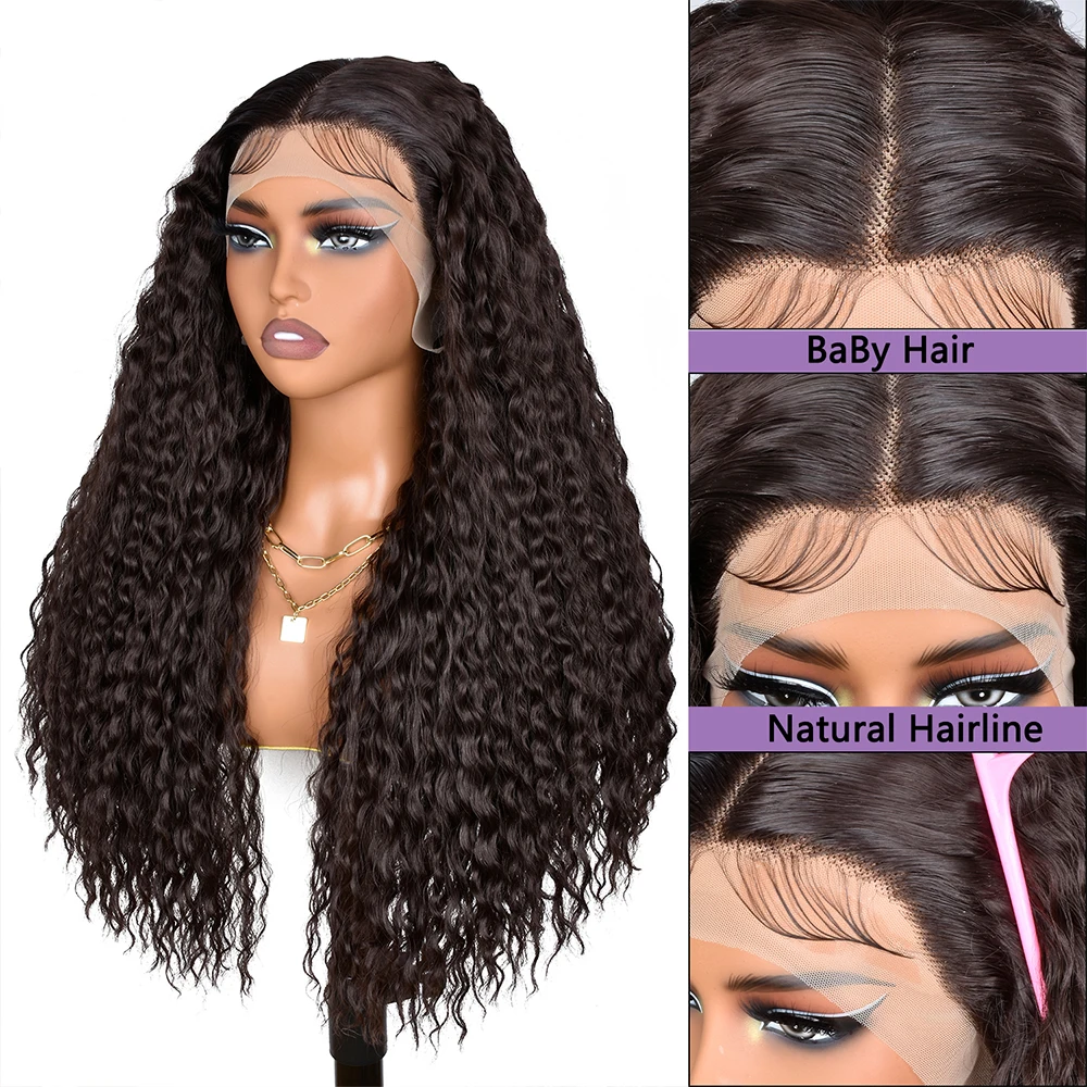 Synthetic Lace Front Wig Pre-Plucked Long Curly Lace Wig For Black Women 26inch Ready to Wear Wigs Beginner Friendly